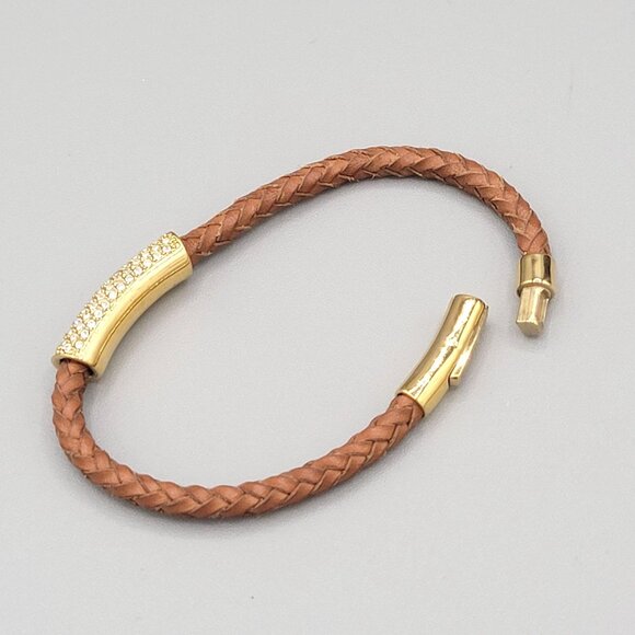 Michael Kors Braided Cord Clasp Bracelet With Pave Set Crystal Accent Signed - Picture 5 of 7